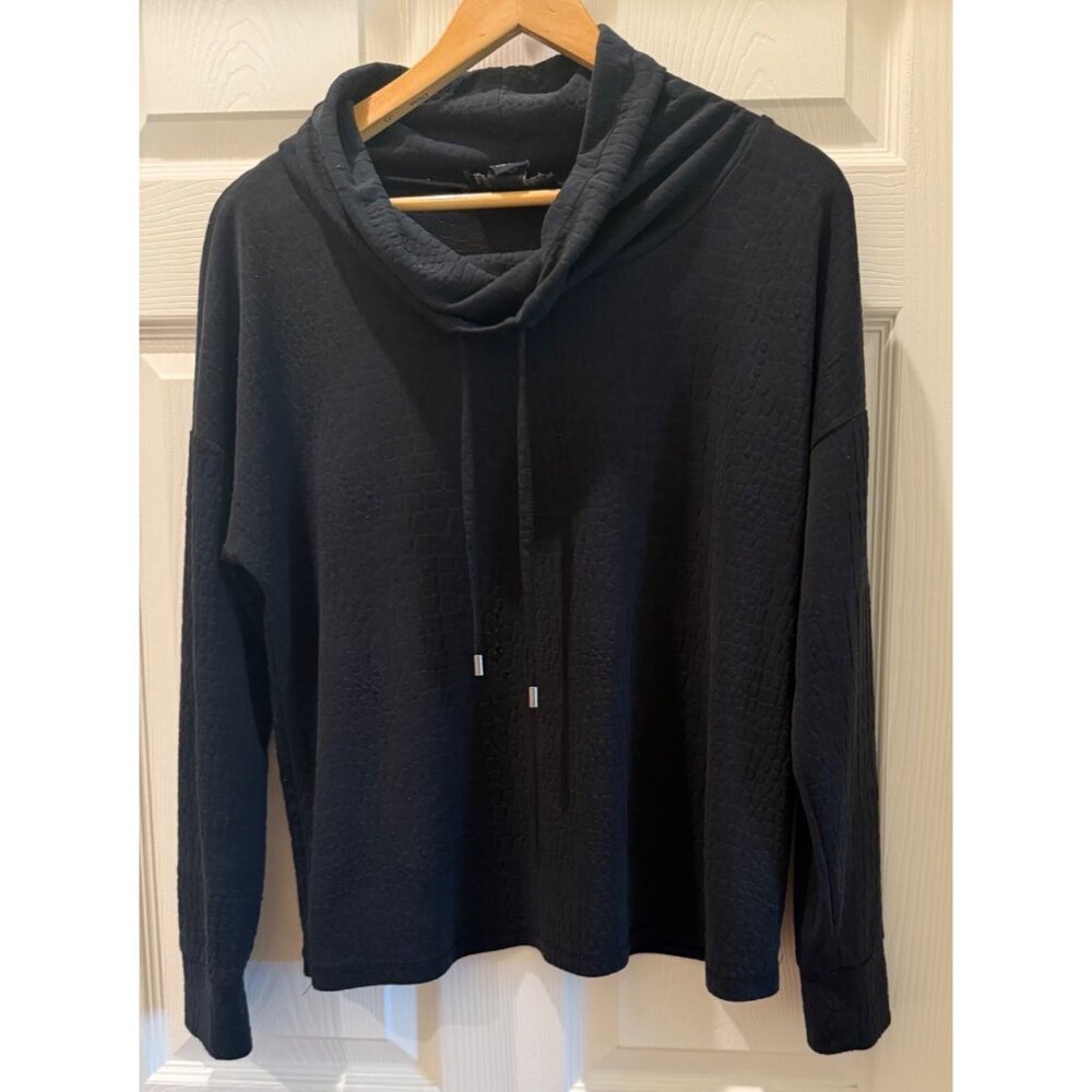 Rachel Zoe Black Textured Cowl Neck Long Sleeve Womens Top Size M